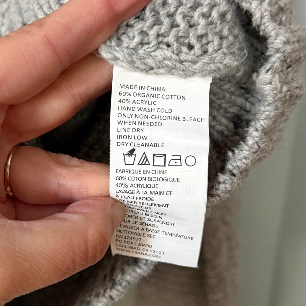 Prana Nemma Cotton Blend Mock Neck Sweater Heather Gray Chunky Knit Size Large - Picture 8 of 9